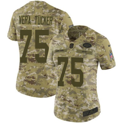 Nike New York Jets #75 Alijah Vera-Tucker Camo Women's Stitched NFL Limited 2018 Salute To Service Jersey